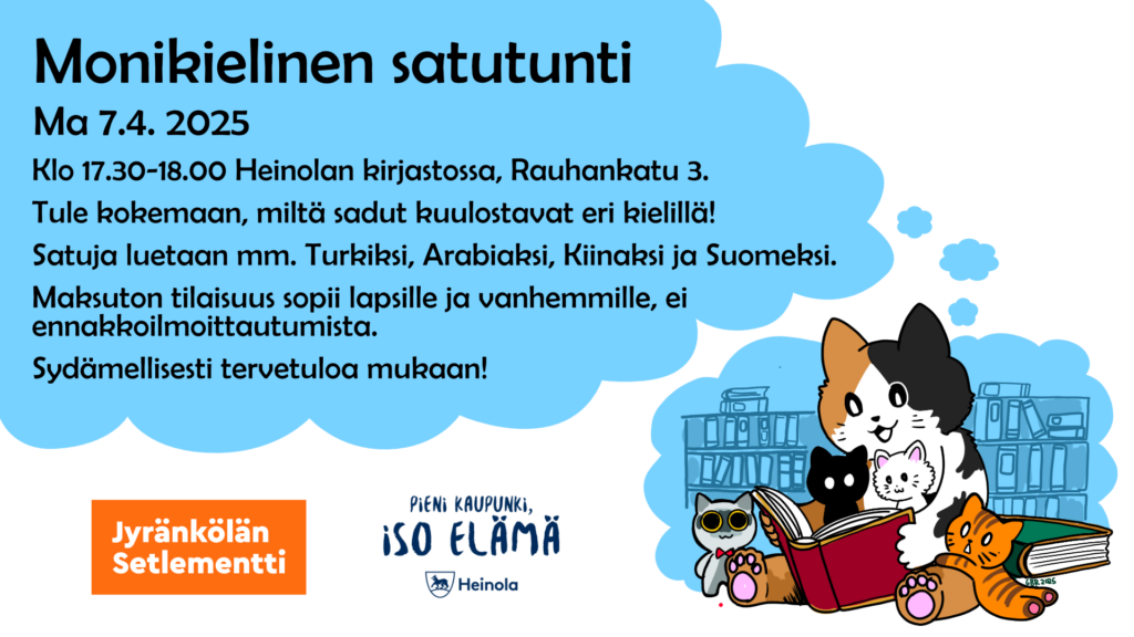 Monikielisen satutunnin mainos. 