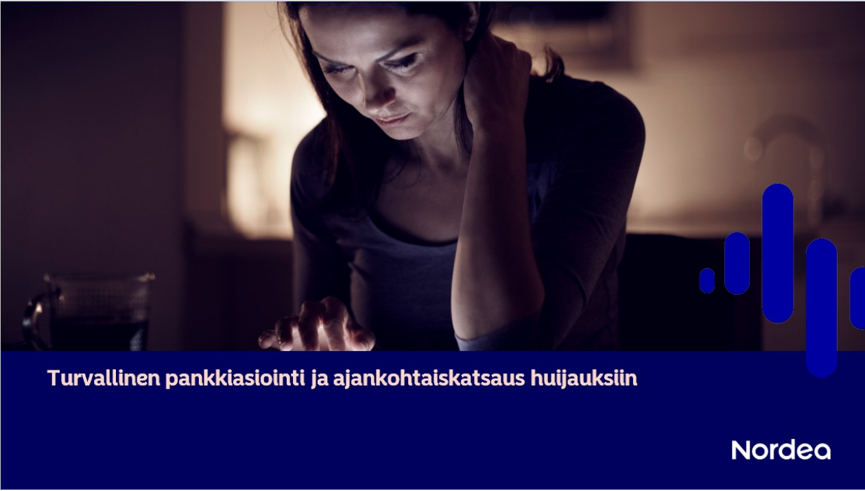 Nordea infokuva turvallinen pankkiasiointi kuvassa nainen tietokoneen ääressä